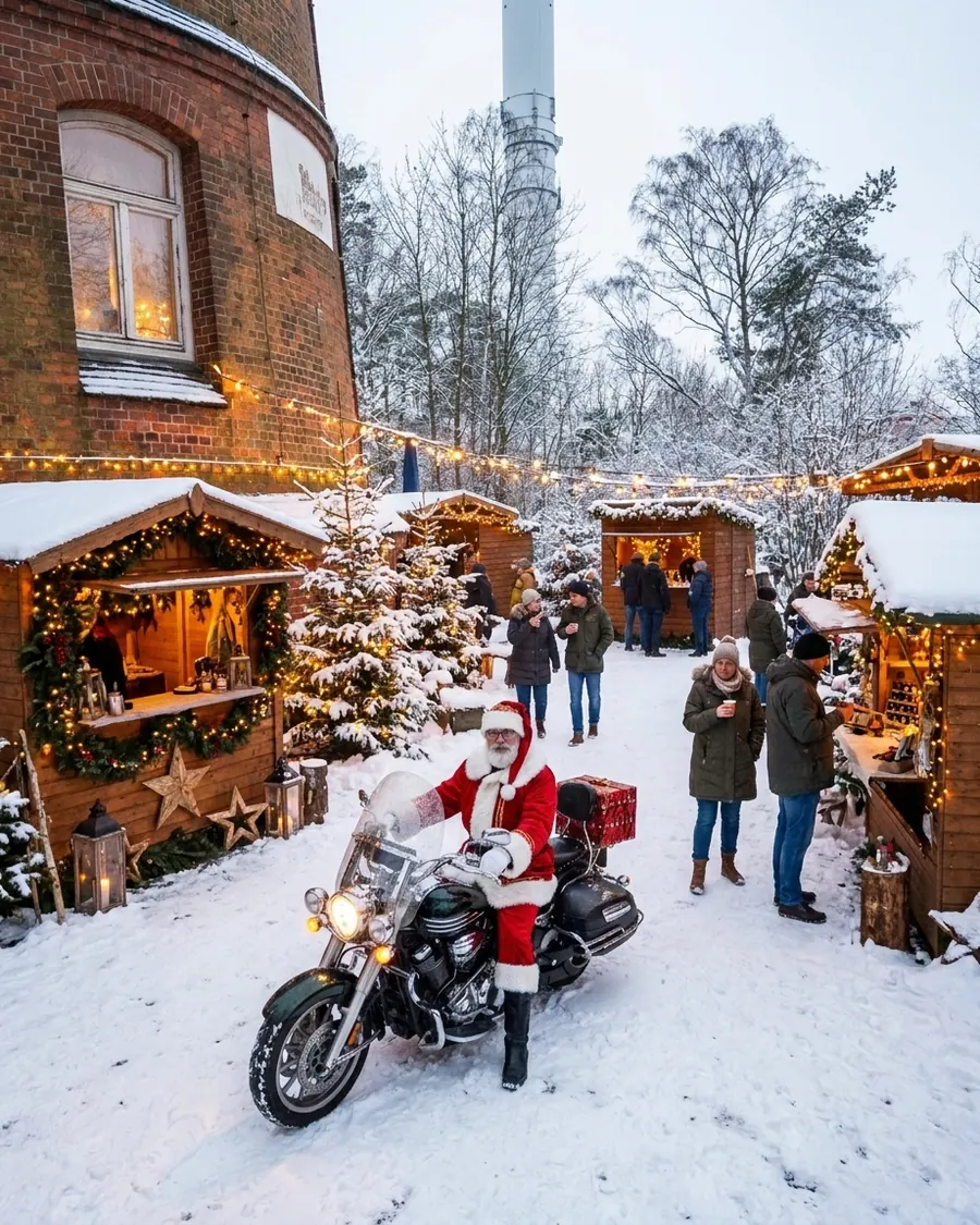 Weihnachtsmann und Handwerkshütten am Wasserturm